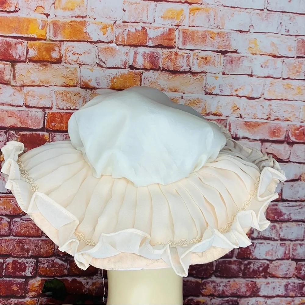 Vintage Handmade Pink and Cream Cottage Core Bonnet